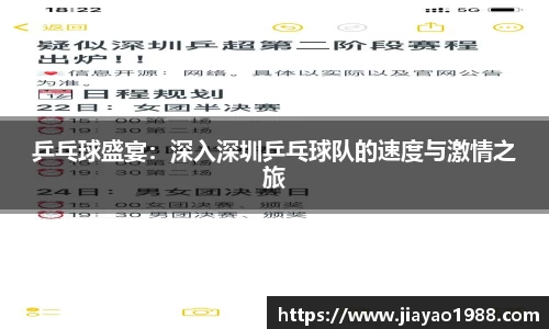 乒乓球盛宴：深入深圳乒乓球队的速度与激情之旅